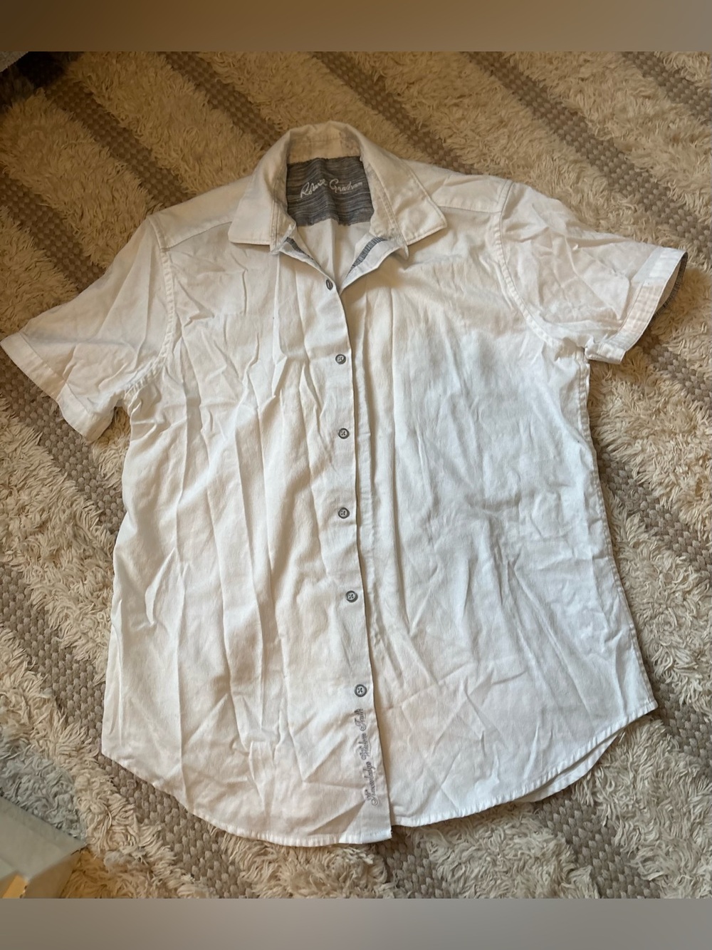 Robert Graham Men's White Short-Sleeve Button Down Shirt Size L